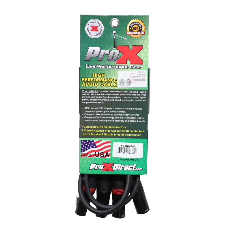 ProX XC-DXLR05 5 Ft. Balanced Dual XLR-M to Dual XLR-F High Performance Audio Cable