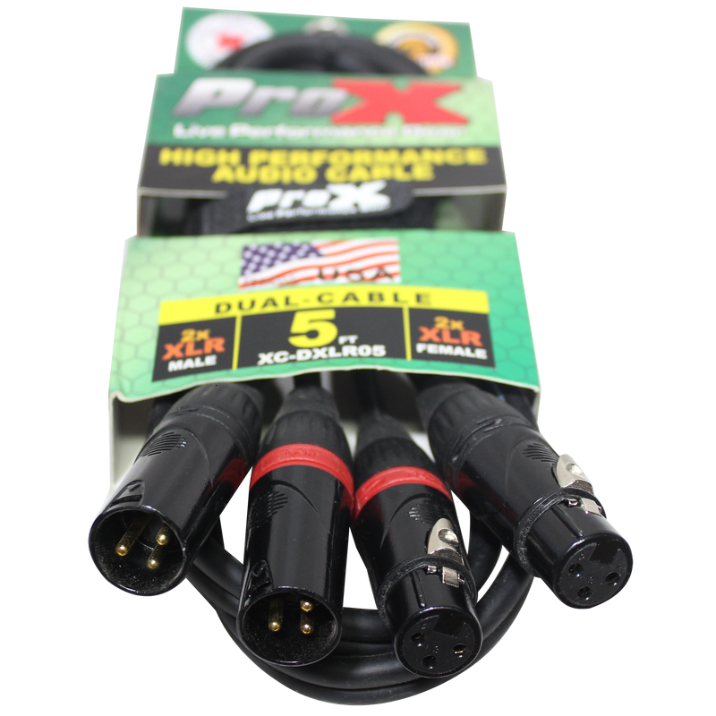ProX XC-DXLR05 5 Ft. Balanced Dual XLR-M to Dual XLR-F High Performance Audio Cable