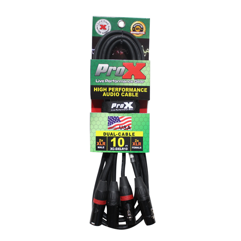 ProX XC-DXLR10 10 Ft. Balanced Dual XLR-M to Dual XLR-F High Performance Audio Cable