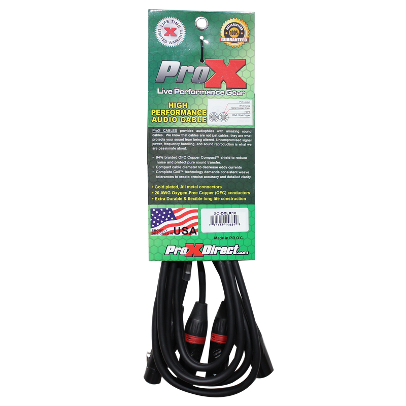 ProX XC-DXLR10 10 Ft. Balanced Dual XLR-M to Dual XLR-F High Performance Audio Cable