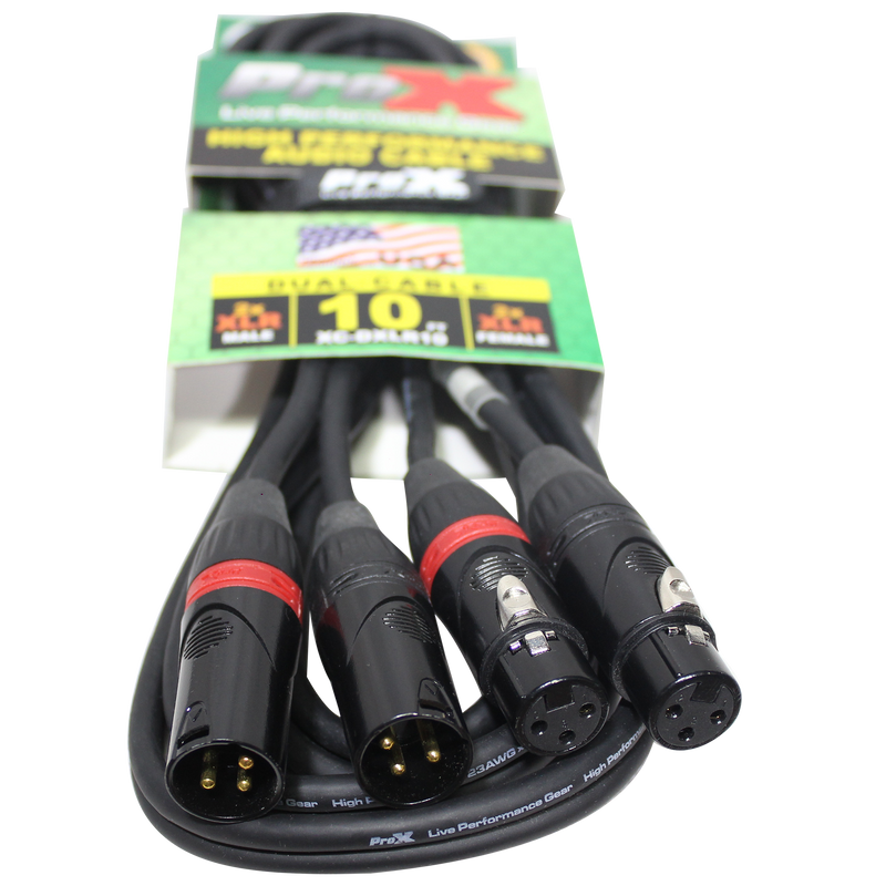 ProX XC-DXLR10 10 Ft. Balanced Dual XLR-M to Dual XLR-F High Performance Audio Cable
