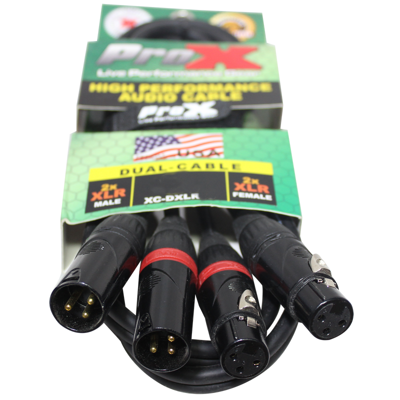 ProX XC-DXLR03 3 Ft. Balanced Dual XLR3-M to Dual XLR3-F High Performance Audio Cable
