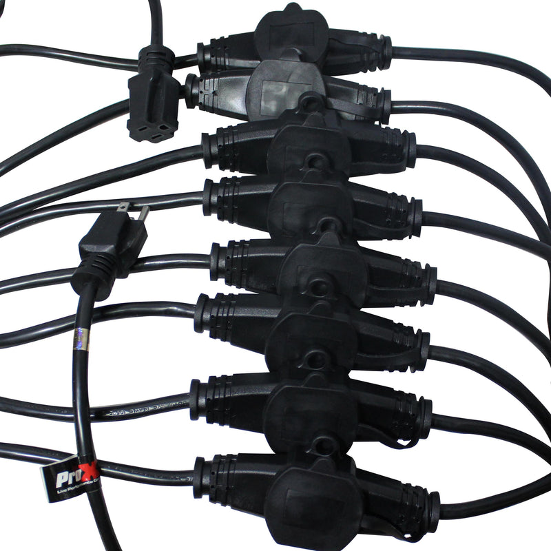 ProX XC-MEP12-529 12/3AWG 120VAC Male to 9 Female Socket Outlets Black Power-Extension Cord W-Covers - 52ft