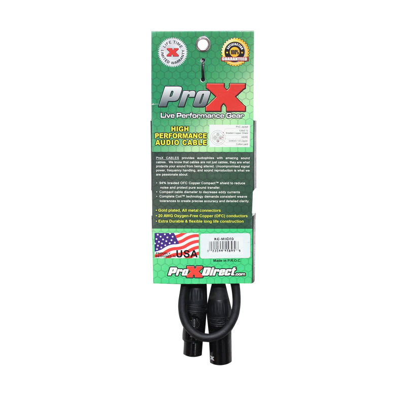 ProX XC-MIC03 3 Ft. Balanced XLR3-F to XLR3-M High Performance Microphone Cable