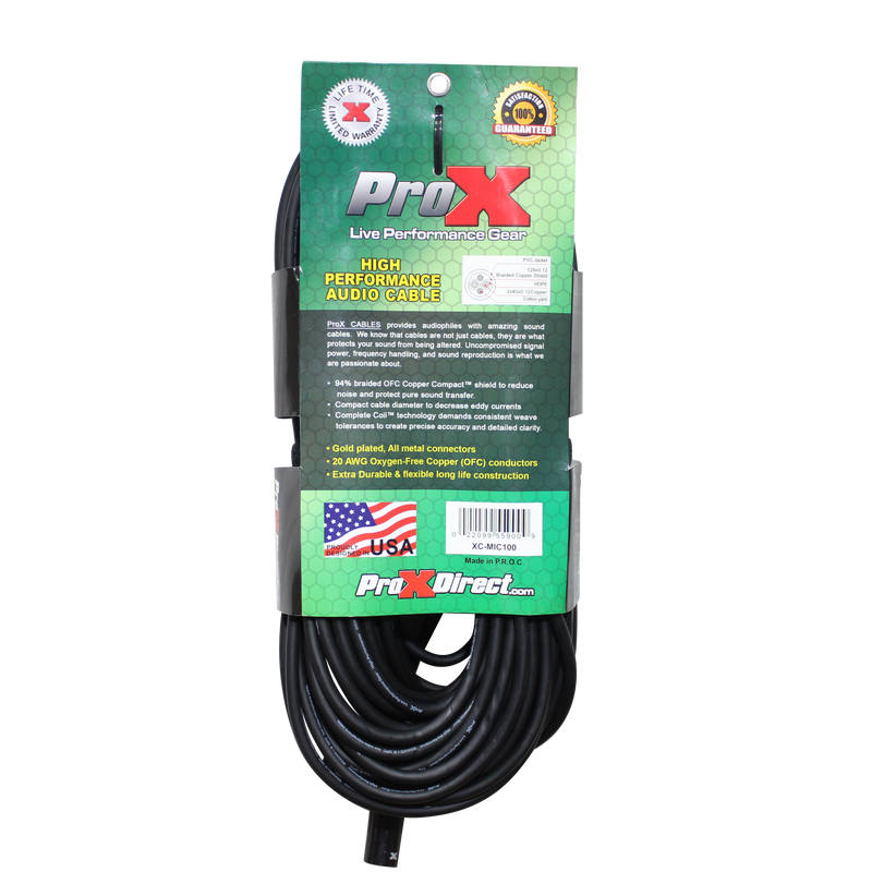 ProX XC-MIC100 100 Ft. Balanced XLR-F to XLR-M High Performance Microphone Cable