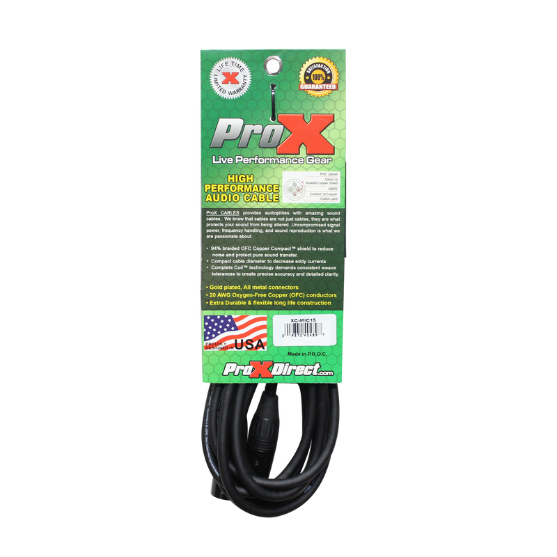ProX XC-MIC15 15 Ft. Balanced XLR3-F to XLR3-M High Performance Microphone Cable