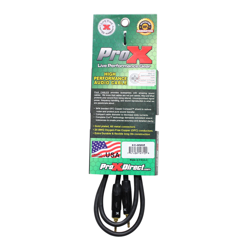 ProX XC-MM05 Balanced TRS-M Mini 1/8" to TRS-M Mini 1/8" High-Performance Audio Cable - 5 Ft.