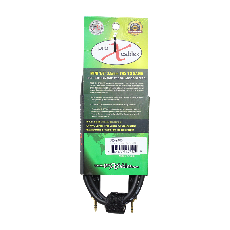 ProX XC-MM05 Balanced TRS-M Mini 1/8" to TRS-M Mini 1/8" High-Performance Audio Cable - 5 Ft.