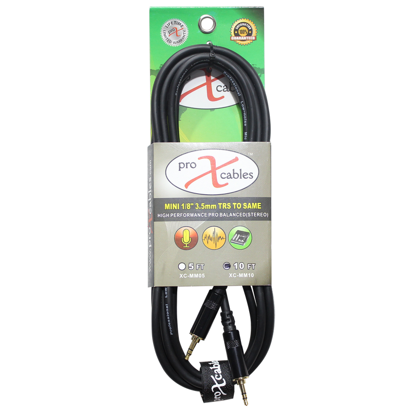 ProX XC-MM10 Balanced TRS-M Mini 1/8" to TRS-M Mini 1/8" High Performance Audio Cable - 10 Ft.