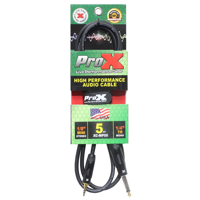 ProX XC-MP05 5 Ft. Unbalanced TRS-M Mini 1/8" to TS-M High Performance Audio Cable