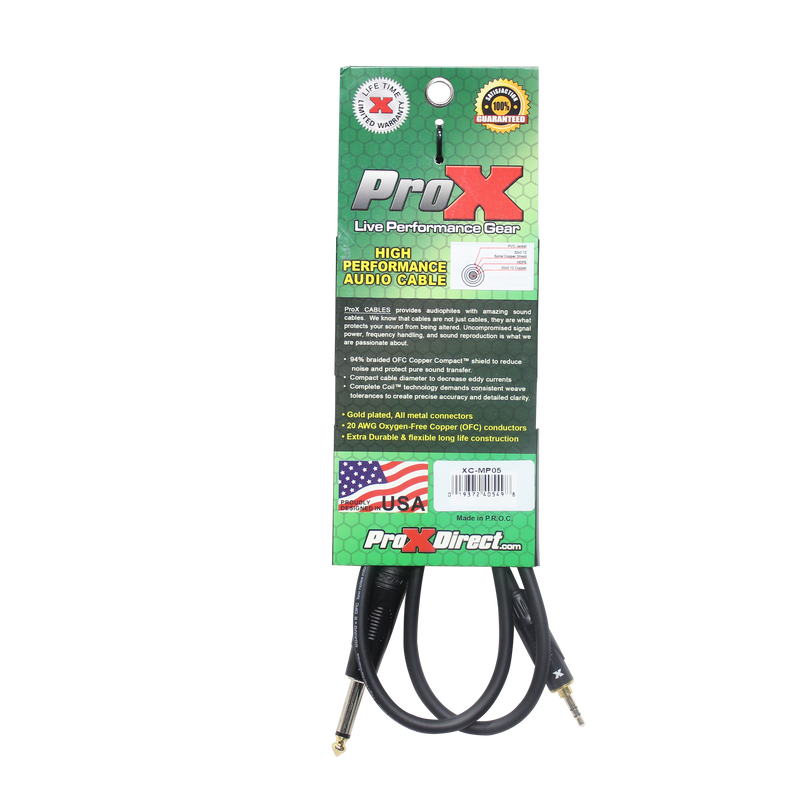 ProX XC-MP05 5 Ft. Unbalanced TRS-M Mini 1/8" to TS-M High Performance Audio Cable