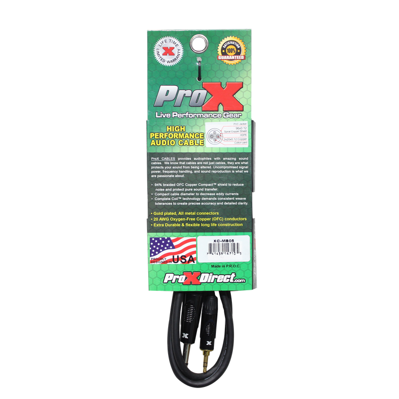 ProX XC-MS05 Balanced TRS-M Mini 1/8" to TRS-M High Performance Audio Cable - 5'