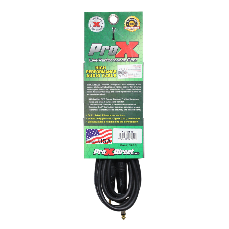 ProX XC-MS10 Balanced TRS-M Mini 1/8" to TRS-M High Performance Audio Cable - 10'