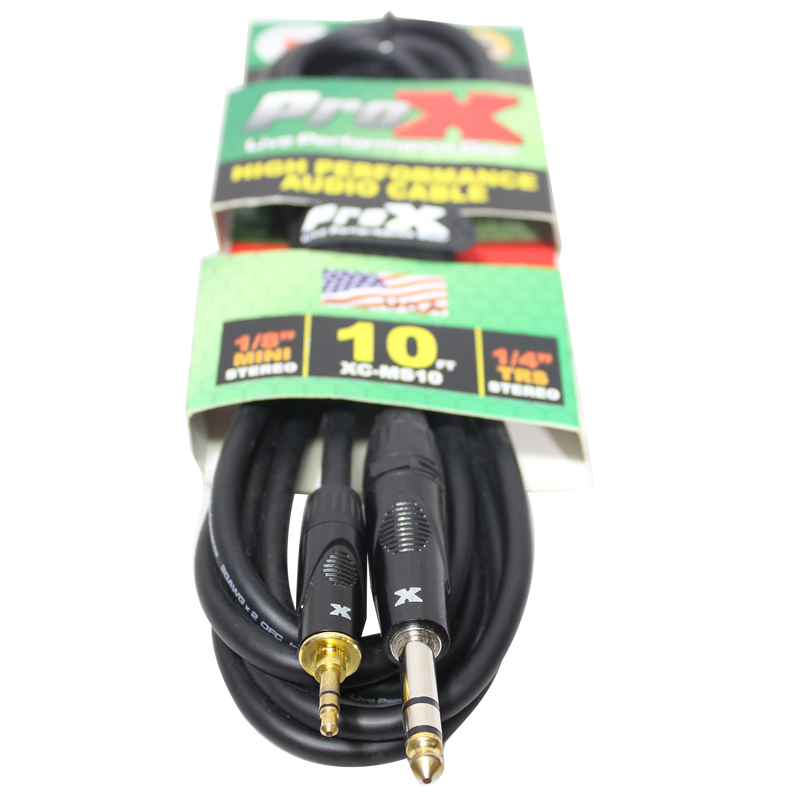 ProX XC-MS10 Balanced TRS-M Mini 1/8" to TRS-M High Performance Audio Cable - 10'