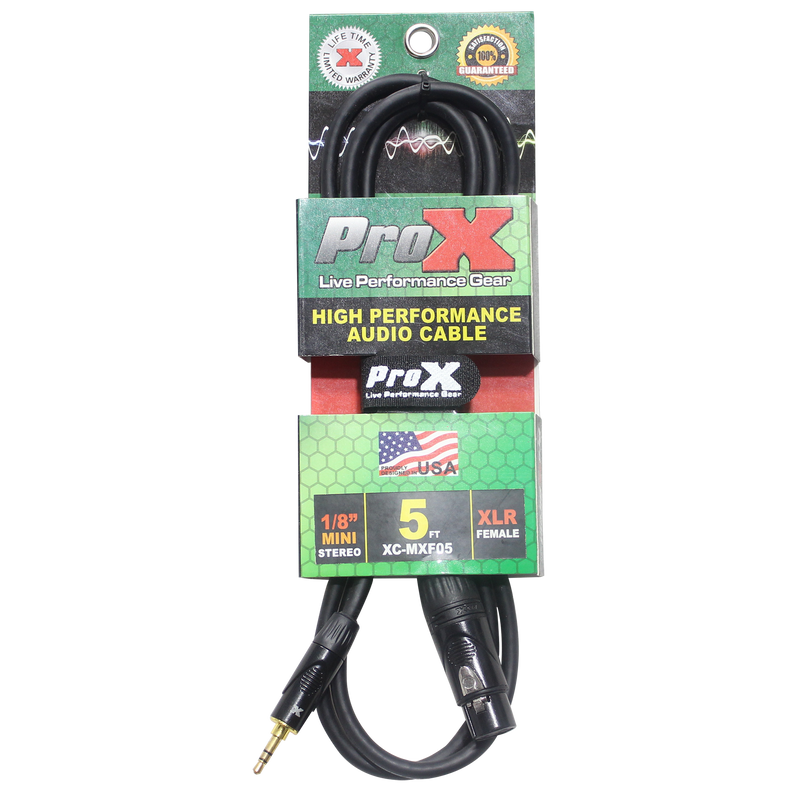 ProX XC-MXF05 Unbalanced 3.5mm TRS-M Mini to XLR3-F High Performance Audio Cable - 5 Ft.