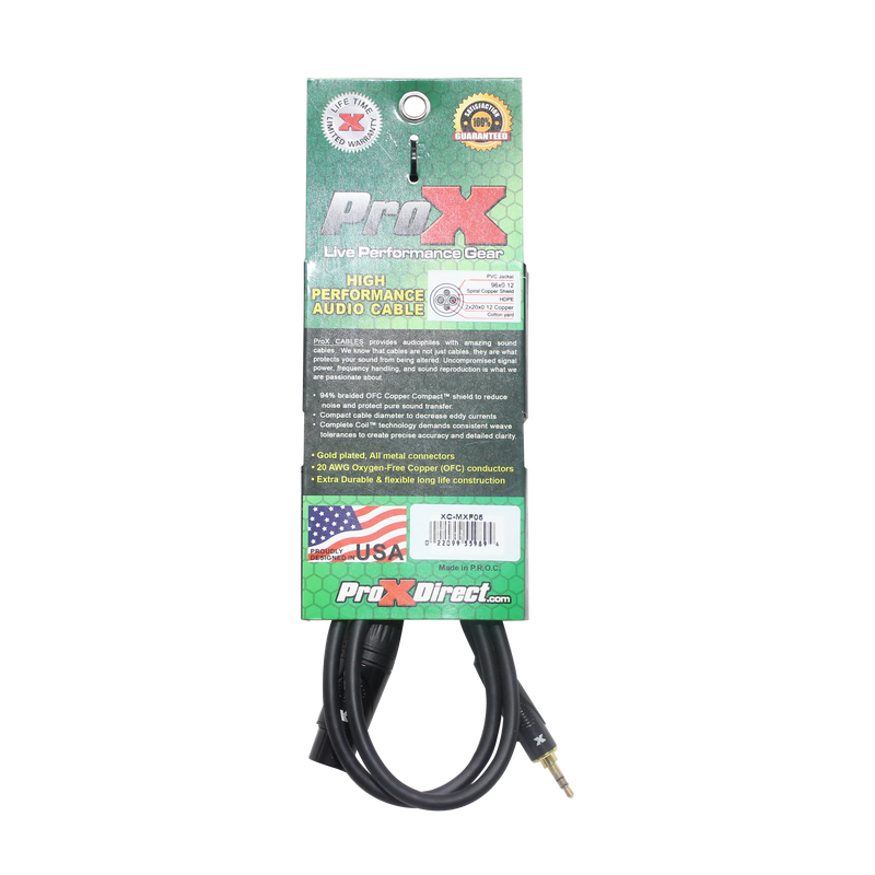 ProX XC-MXF05 Unbalanced 3.5mm TRS-M Mini to XLR3-F High Performance Audio Cable - 5 Ft.