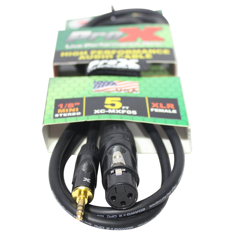 ProX XC-MXF05 Unbalanced 3.5mm TRS-M Mini to XLR3-F High Performance Audio Cable - 5 Ft.