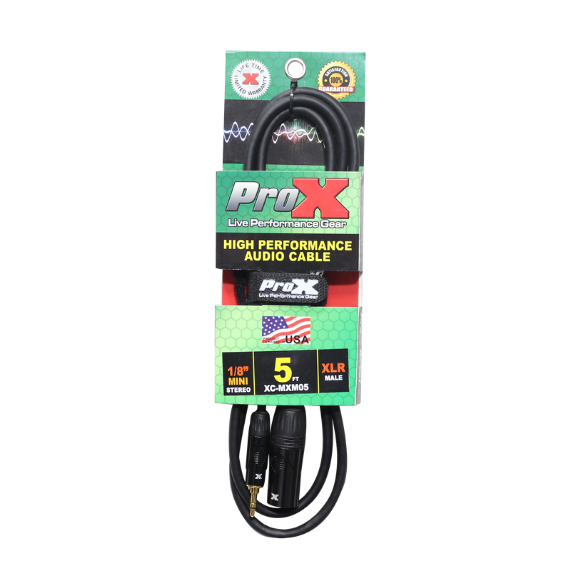 ProX XC-MXM05 Unbalanced Audio Cable 1/8" (3.5mm) TRS Mini to XLR-M - 5 Ft.