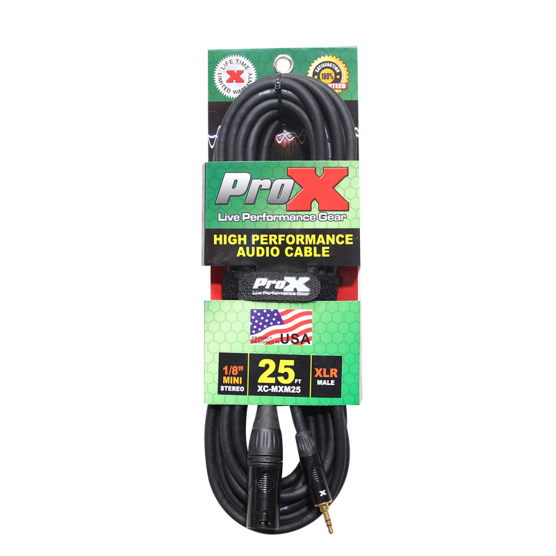 ProX XC-MXM25 Unbalanced 1/8" TRS-M Mini to XLR3-M High Performance Audio Cable - 25 Ft.