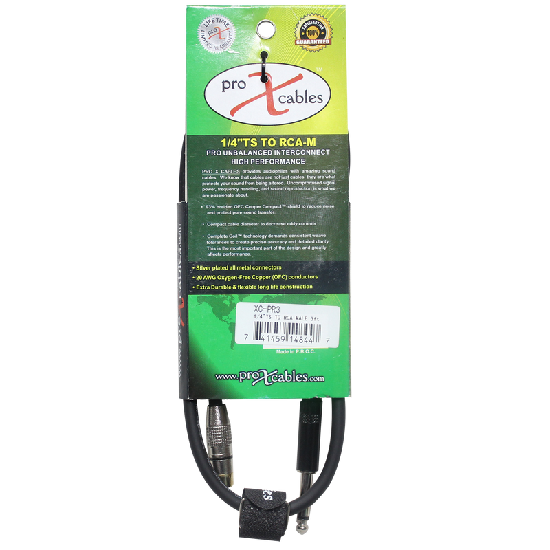 ProX XC-PR03 3 Ft. Unbalanced RCA Male to 1/4" Male High Performance Audio Cable