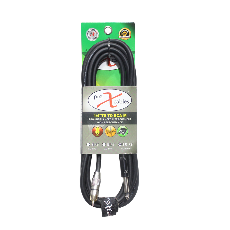 ProX XC-PR10 10 pi. Câble audio asymétrique RCA mâle vers 1/4" mâle haute performance 
