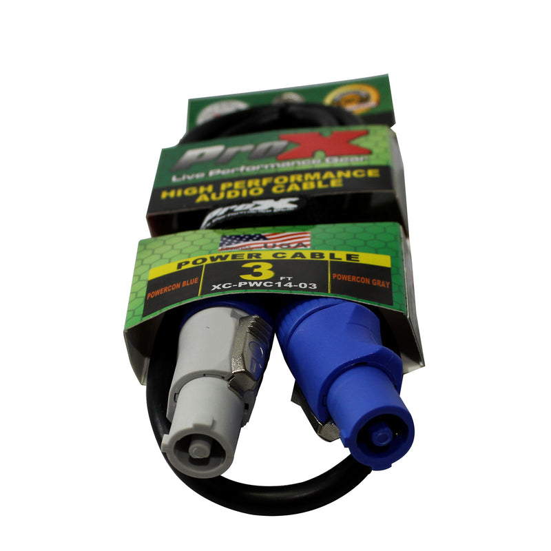 ProX XC-PWC14-03 Cordon d'alimentation haute performance 14 AWG PowerCon bleu vers PowerCon gris - 3 pieds