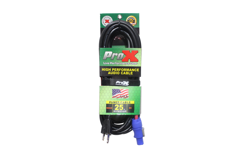 ProX XC-PWCE14-25 14 AWG High Performance Power Cord NEMA 5-15 Edison to PowerCon Blue Male - 25ft