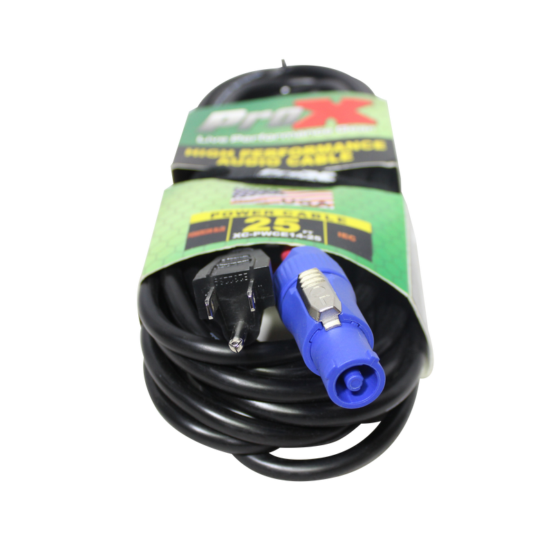 ProX XC-PWCE14-25 14 AWG High Performance Power Cord NEMA 5-15 Edison to PowerCon Blue Male - 25ft