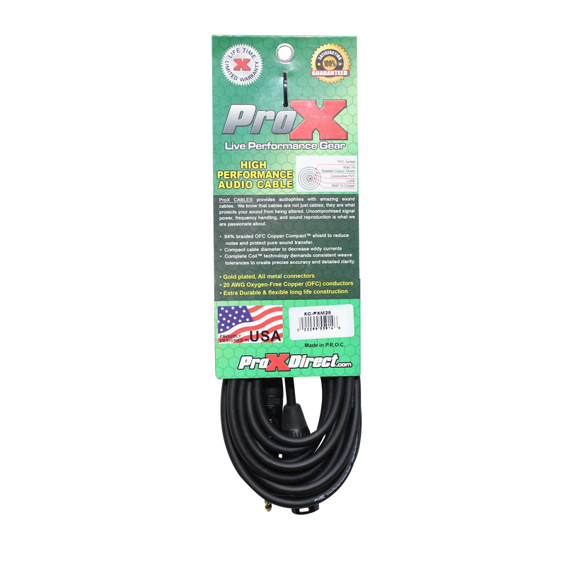 ProX XC-PXM25 25 Ft. Unbalanced 1/4" TS to XLR3-M High Performance Audio Cable