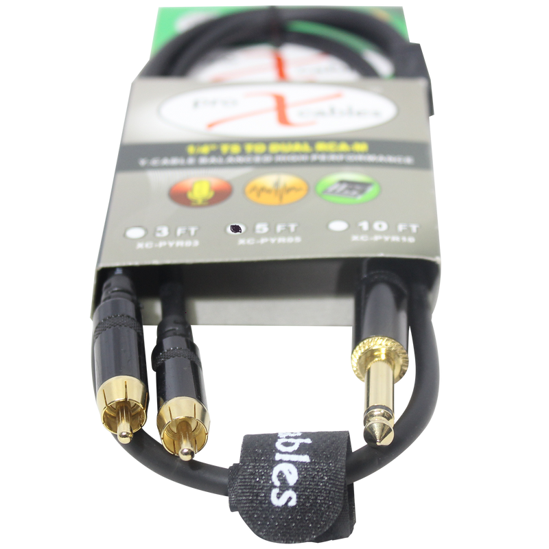 ProX XC-PYR05 Câble Y audio haute performance asymétrique 1/4" TS-M vers double RCA-M - 1,5 m.