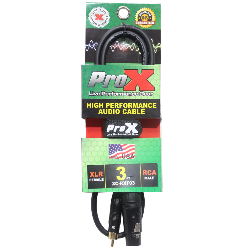 ProX XC-RXF03 3 pi. Câble audio haute performance asymétrique RCA vers XLR-F