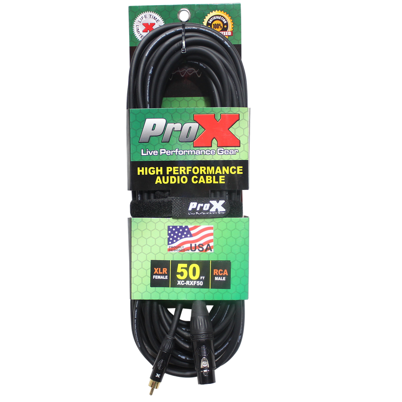 ProX XC-RXF50 50 pieds. Câble audio asymétrique haute performance RCA vers XLR3-F