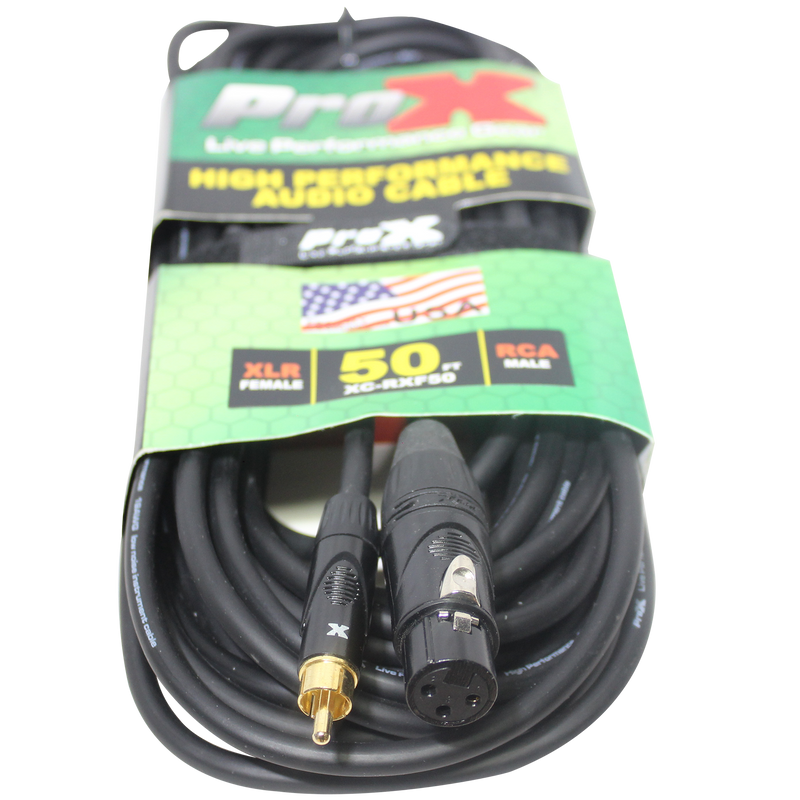 ProX XC-RXF50 50 pieds. Câble audio asymétrique haute performance RCA vers XLR3-F
