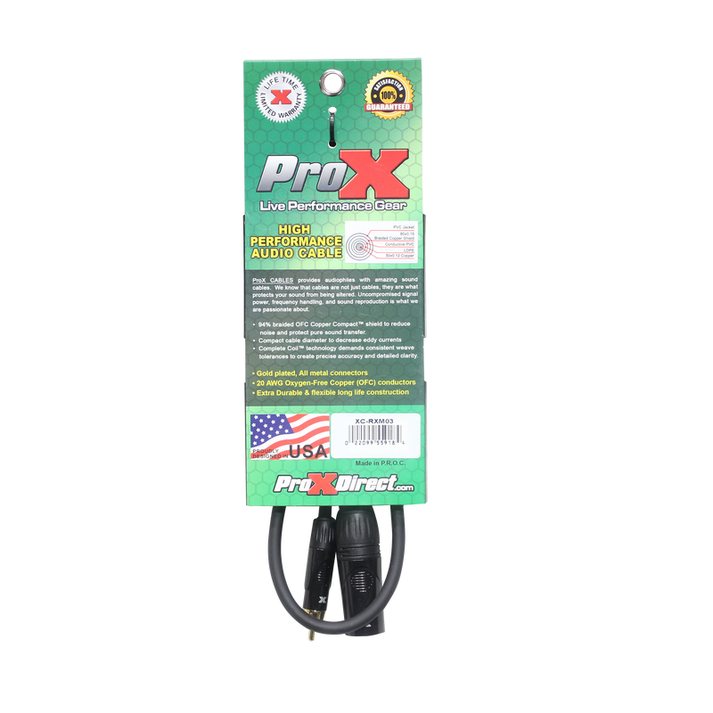 ProX XC-RXM03 3 Ft. Unbalanced RCA to XLR3-M High Performance Audio Cable
