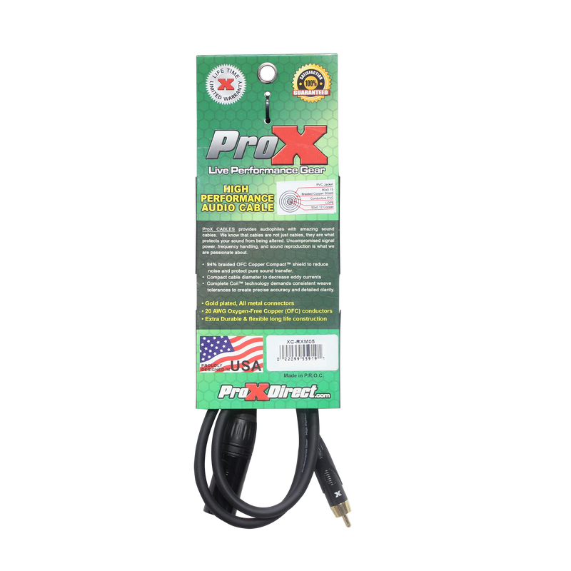 ProX XC-RXM05 5 Ft. Unbalanced RCA to XLR3-M High Performance Audio Cable