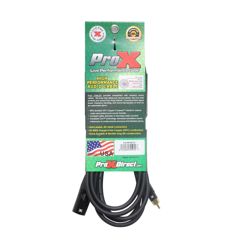 ProX XC-RXM10 10 Ft. Unbalanced RCA to XLR3-M High Performance Audio Cable
