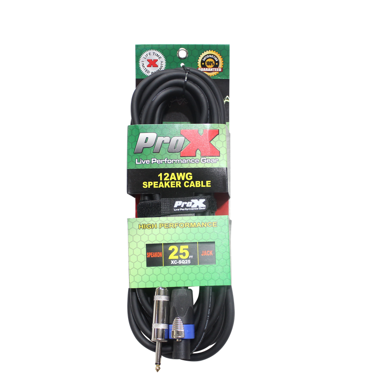 ProX XC-SQ25 25ft. 12 AWG SpeakOn to 1/4" TS High Performance Speaker Cable