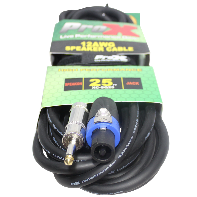 ProX XC-SQ25 25ft. 12 AWG SpeakOn to 1/4" TS High Performance Speaker Cable