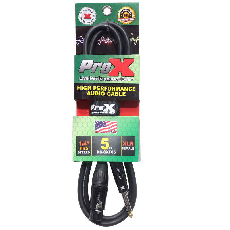 ProX XC-SXF05 5 Ft. Balanced 1/4" TRS-M to XLR-F High Performance Audio Cable