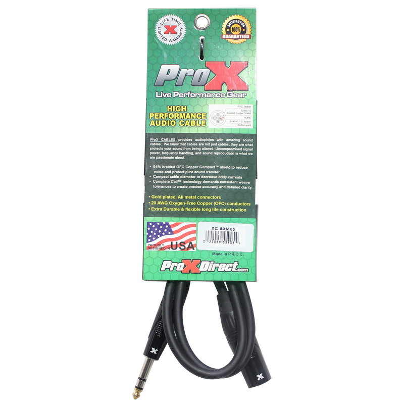 ProX XC-SXM05 5 Ft. Balanced XLR3-M to 1/4" TRS-M High Performance Audio Cable