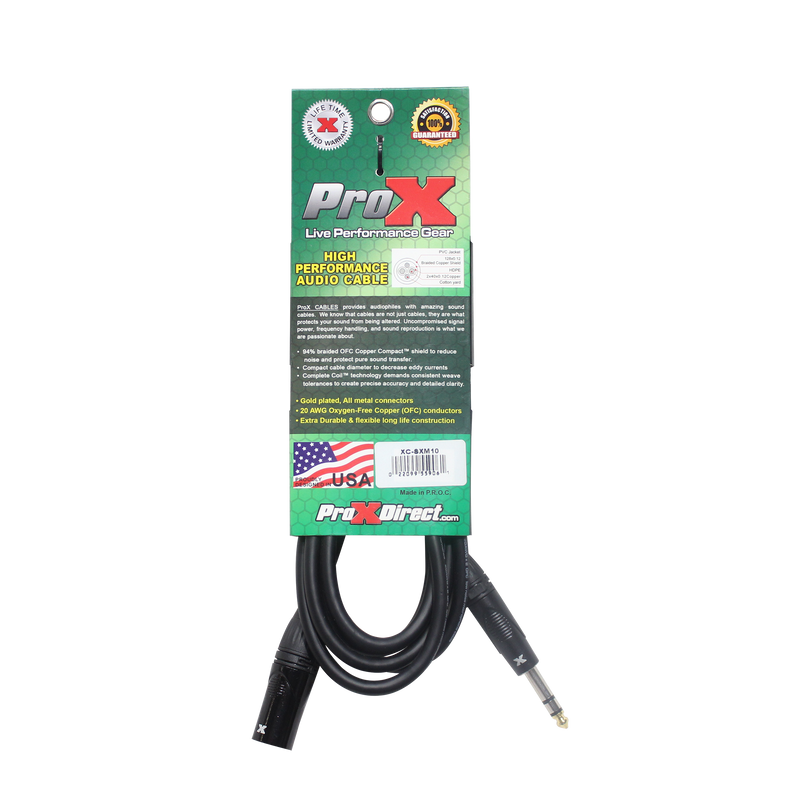 ProX XC-SXM10 10 Ft. Balanced XLR3-M to 1/4 TRS-M High Performance Audio Cable