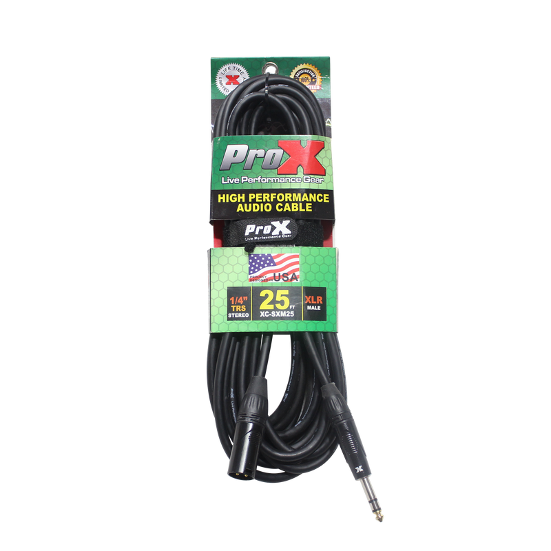 ProX XC-SXM25 25 pieds. Câble audio haute performance symétrique XLR-M vers 1/4 TRS-M