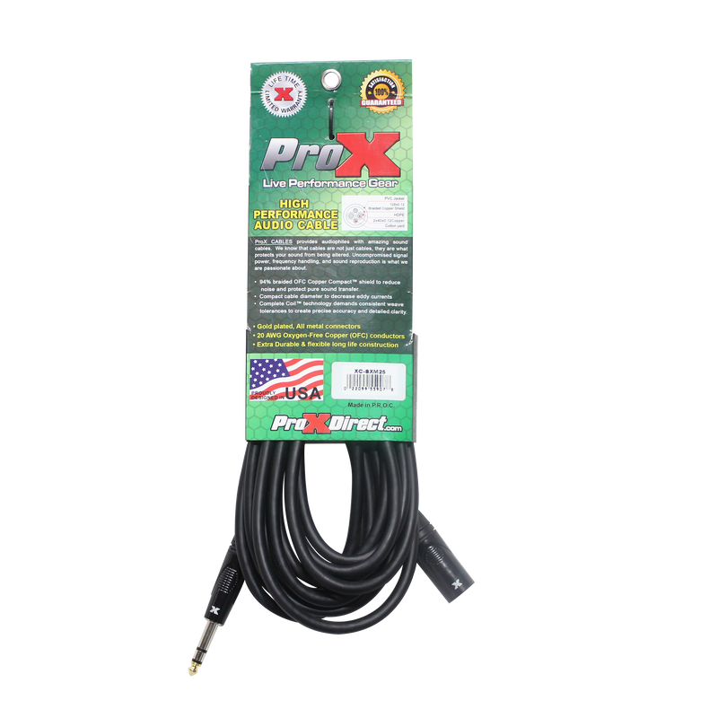 ProX XC-SXM25 25 pieds. Câble audio haute performance symétrique XLR-M vers 1/4 TRS-M