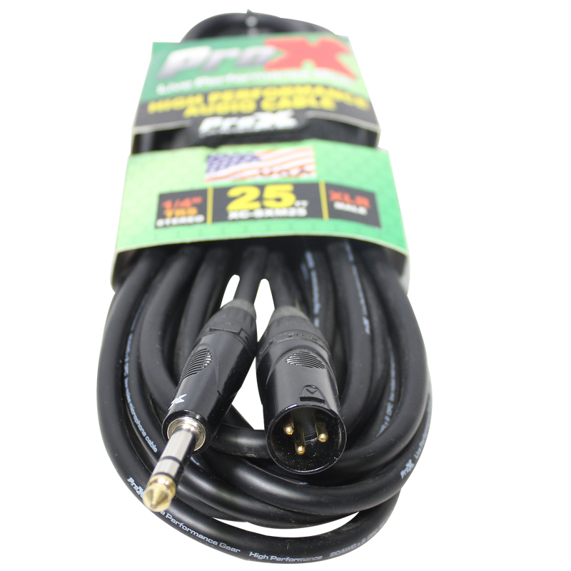 ProX XC-SXM25 25 pieds. Câble audio haute performance symétrique XLR-M vers 1/4 TRS-M