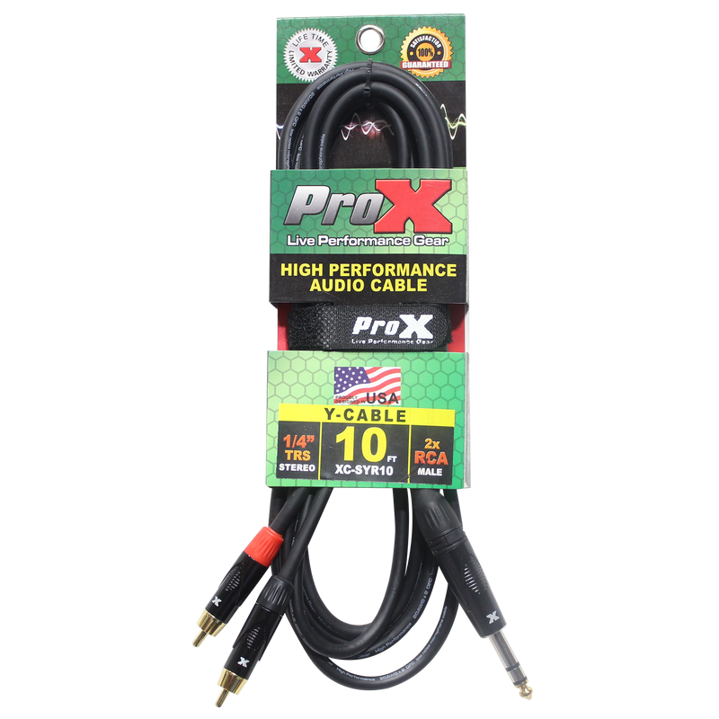 ProX XC-SYR10 Unbalanced 1/4" TRS-M to Dual RCA-M High Performance Audio Cable - 10 Ft.