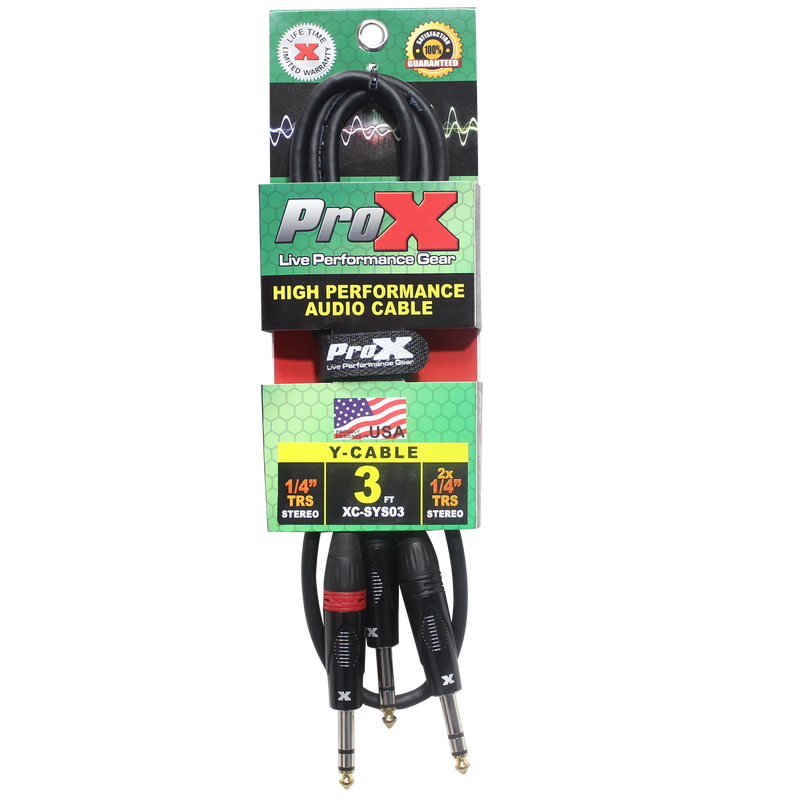 ProX XC-SYS03 1/4" TRS-M to Dual 1/4" TRS-M High Performance Audio Cable - 3 Ft.