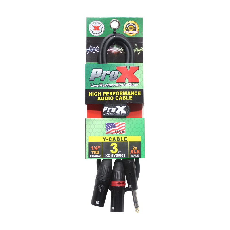 ProX XC-SYXM03 Câble Y haute performance 1/4" TRS-M stéréo vers double XLR3-M - 3 pi.