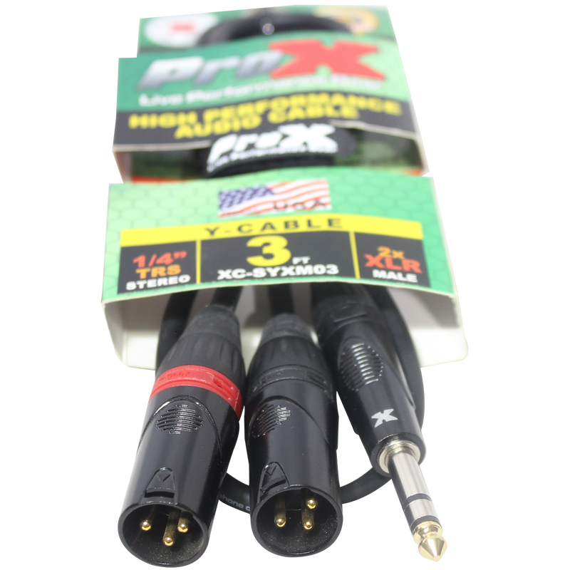 ProX XC-SYXM03 Câble Y haute performance 1/4" TRS-M stéréo vers double XLR3-M - 3 pi.
