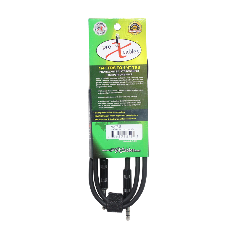 Câble audio haute performance ProX XC-TRS05 équilibré 1/4" TRS-M vers TRS-M - 5'