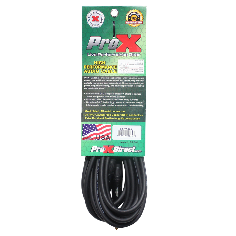 ProX XC-TRS25 Balanced 1/4" TRS-M to TRS-M High Performance Audio Cable - 25'